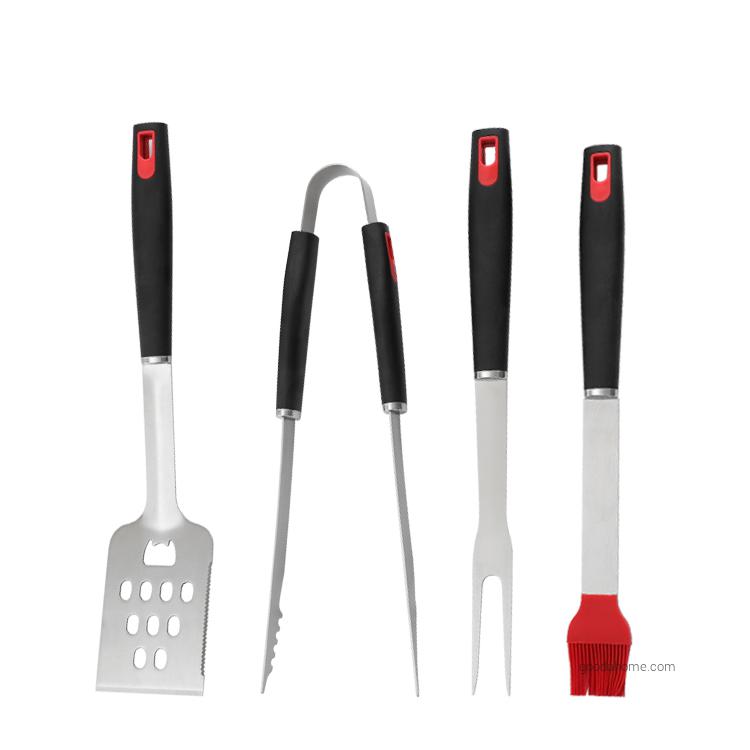 4 Piece Stainless Steel BBQ Grill Set with Plastic Handle