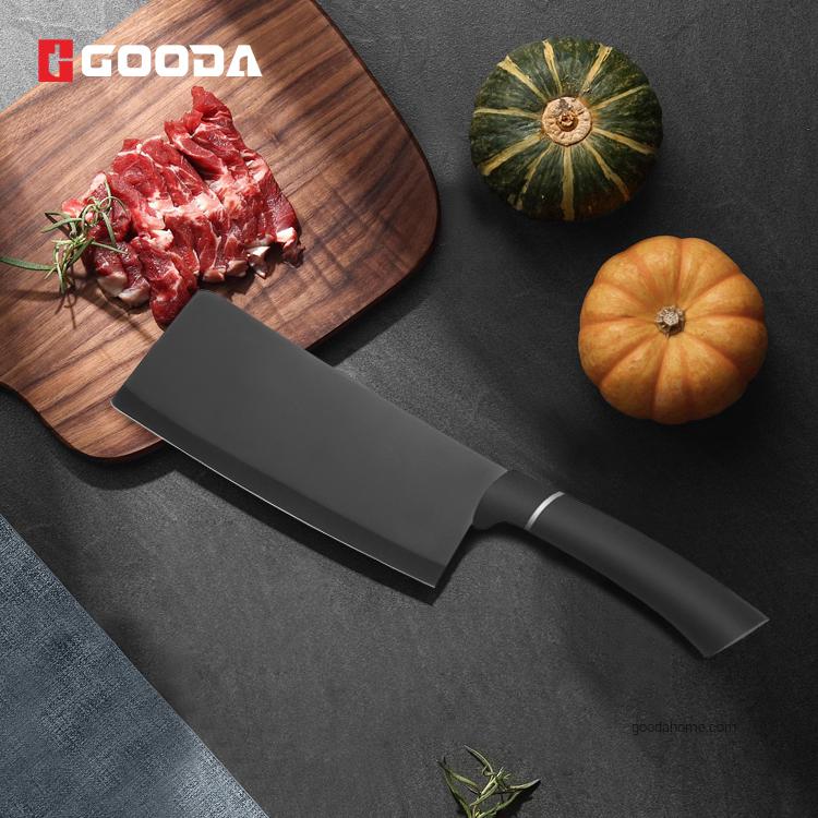 9 Piece Black Nonstick Blade Red Plastic Handle Kitchen Knives Set