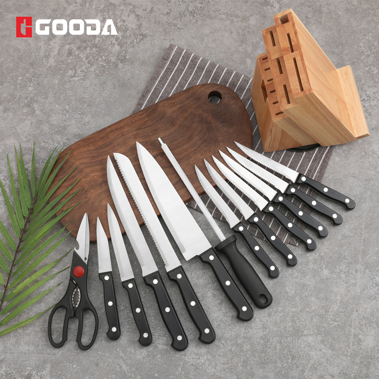 14 Piece Steak Kitchen Knife Set With Wooden Knife Block Ouda