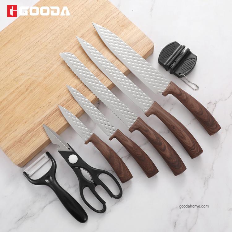 8 Piece Diamond Embossing Blade Kitchen Knives Set