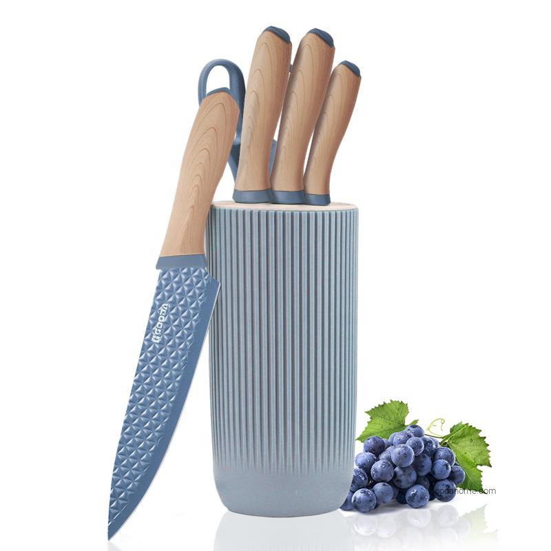 3CR13 Stainless Steel Kitchen Knife Set with Nonstick Blade Embossed PP Handle Knife Holder for Cutting