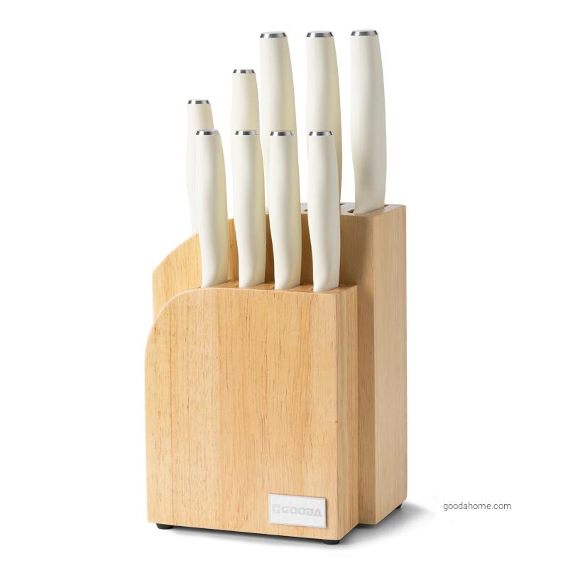 Stainless Steel Kitchen Knife Set with Nonstick Coating Chef Knife with Stand 3cr13 Blade ABS and PP Handle Laser Logo