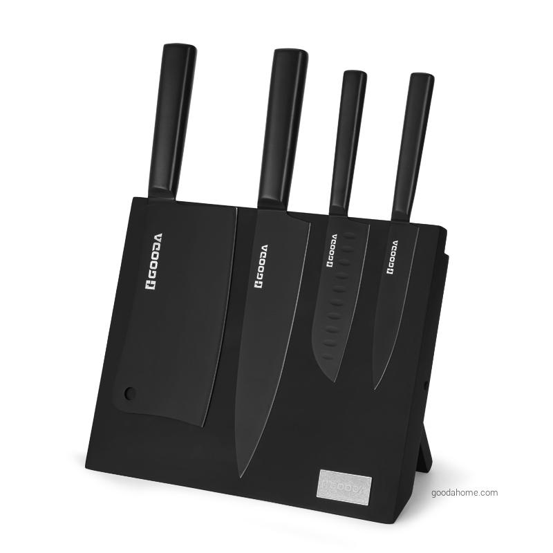 Knife Set 5 Pieces Chef Knife Set with Block for Kitchen Stainless Steel Knife Block Set Elegant Black