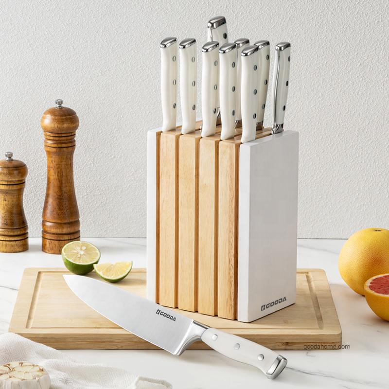 11 Pieces Kitchen Knife Set with Block Forged High Carbon Stainless Steel Sharp Blade Block Knife Set Cutlery White