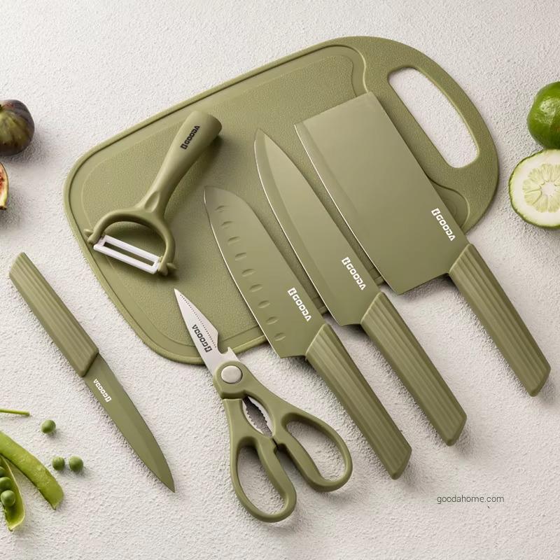 Couteaux De Cuisine Stainless Steel Knife Set Portable Kitchen Cutting Knife Set Avocado Green Kitchen Chopping Knife Set