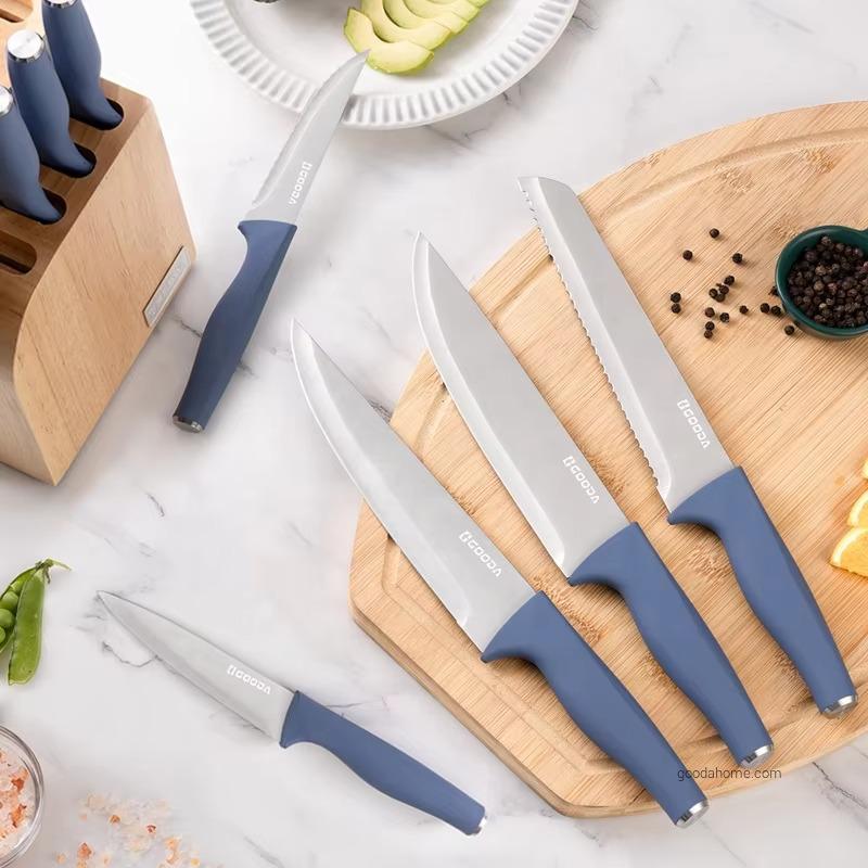 10pcs Stainless Steel Kitchen Chef Knives Cleaver Blue Knife Set with Wood Holder