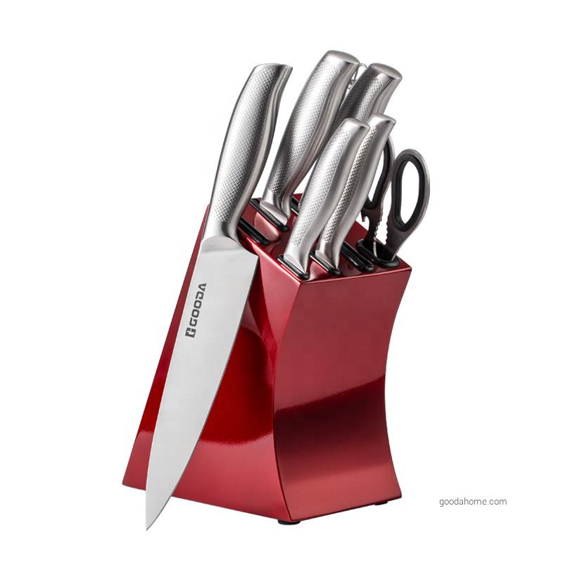 8PCS Kitchen Knife Set With Block Hollow Handle Chef Knife Stainless Steel Blade and Scissors for Cutting Packed in Gift Box
