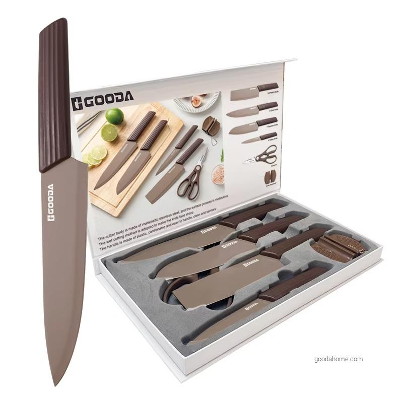 PP Handle Chef Knife Set Stainless Steel Couteaux De Cuisine With Scissors and Sharpener