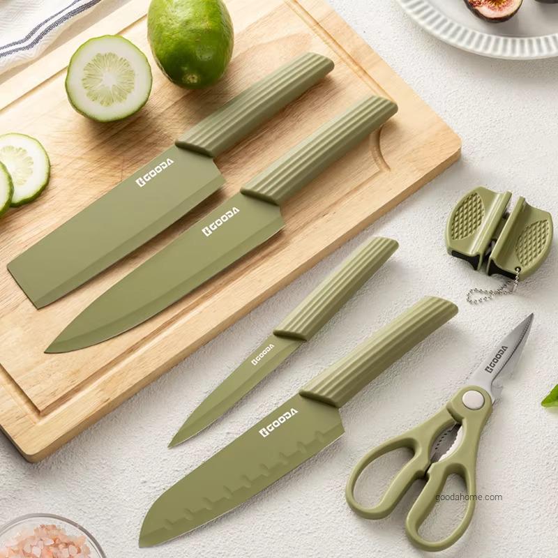 GOODA New Design Multifunctional Kitchenware Kitchen Knife Set 6 Pieces Chef Knife Set with Scissors