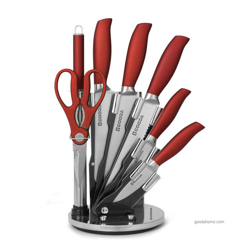  8-Piece Kitchen Knife Set with Block Knife Sharpener Stainless Steel Knife Block Set