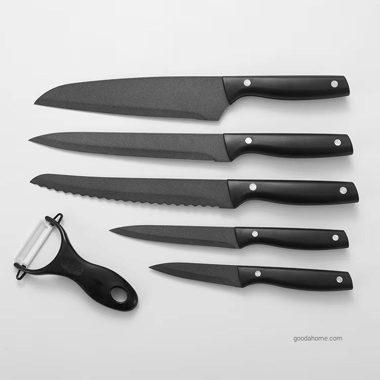 Hotsale Non-stick Coating 6 Piece Stainless Steel Kitchen Knife Set with ABS Handle