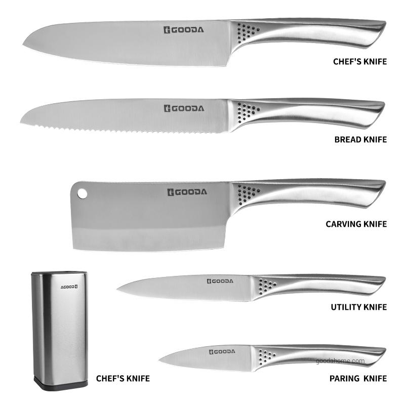 6 Pieces Kitchen Knives Stainless Steel Hollow Handle Chef Kitchen Knife Set