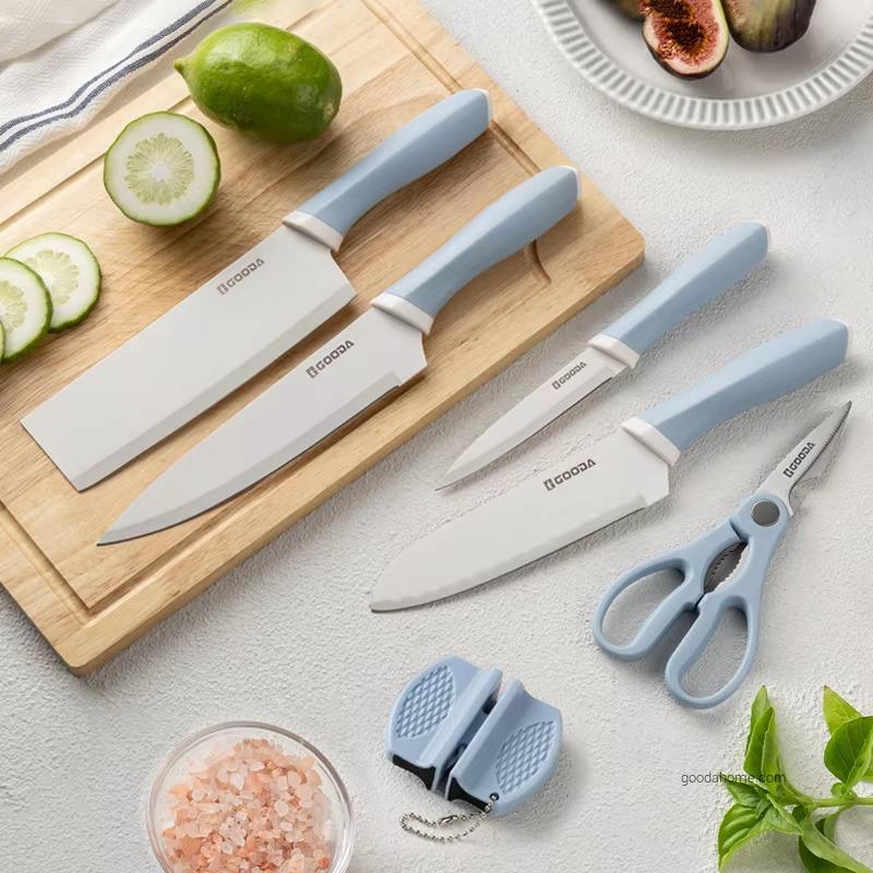 Juego De Cuchillos 6 Piece Stainless Steel Kitchen Knifes Set Whit Mini Knife Sharpener and Multifunctional Kitchen Scissors