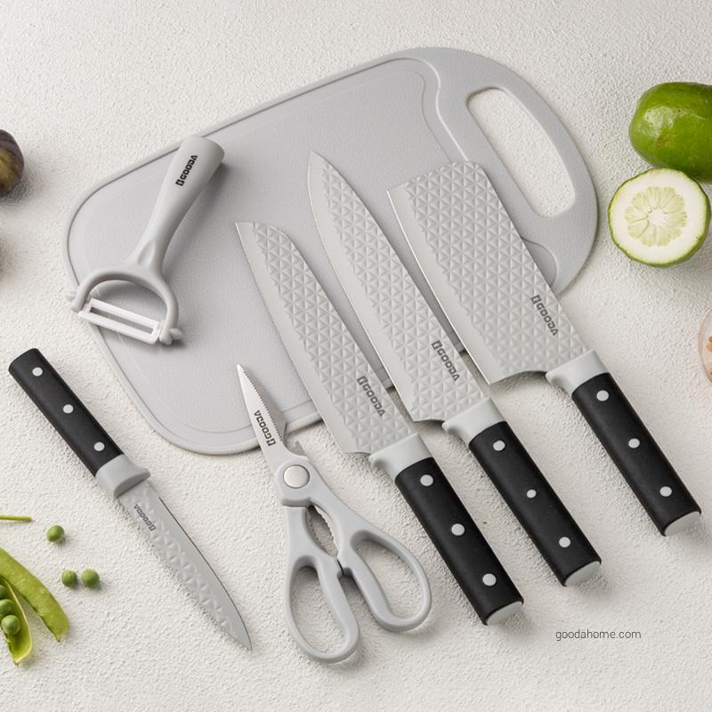 Messer Set Professional 7-piece Kitchen Chef Knife Set with Cutting Board Stainless Steel Blades PP Handle Custom logo