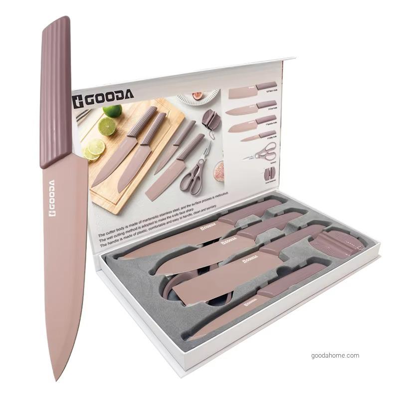 Faca De Cozinha Japanese Knife Stainless Steel 6-Piece Kitchen Knife Set with Scissors and Sharpener