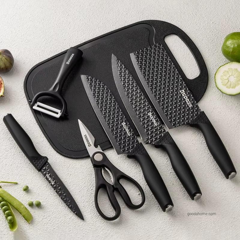 Juego De Cuchillos De Cocina 7Pieces Black Kitchen Knife Set with Cutting Board Professional Kitchen Chef Knives Set for Cooking