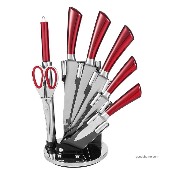 New Style 8 Pieces Knives High Carbon Stainless Steel Hollow Handle Self Sharpening Kitchen Knife Set With Acrylic Block