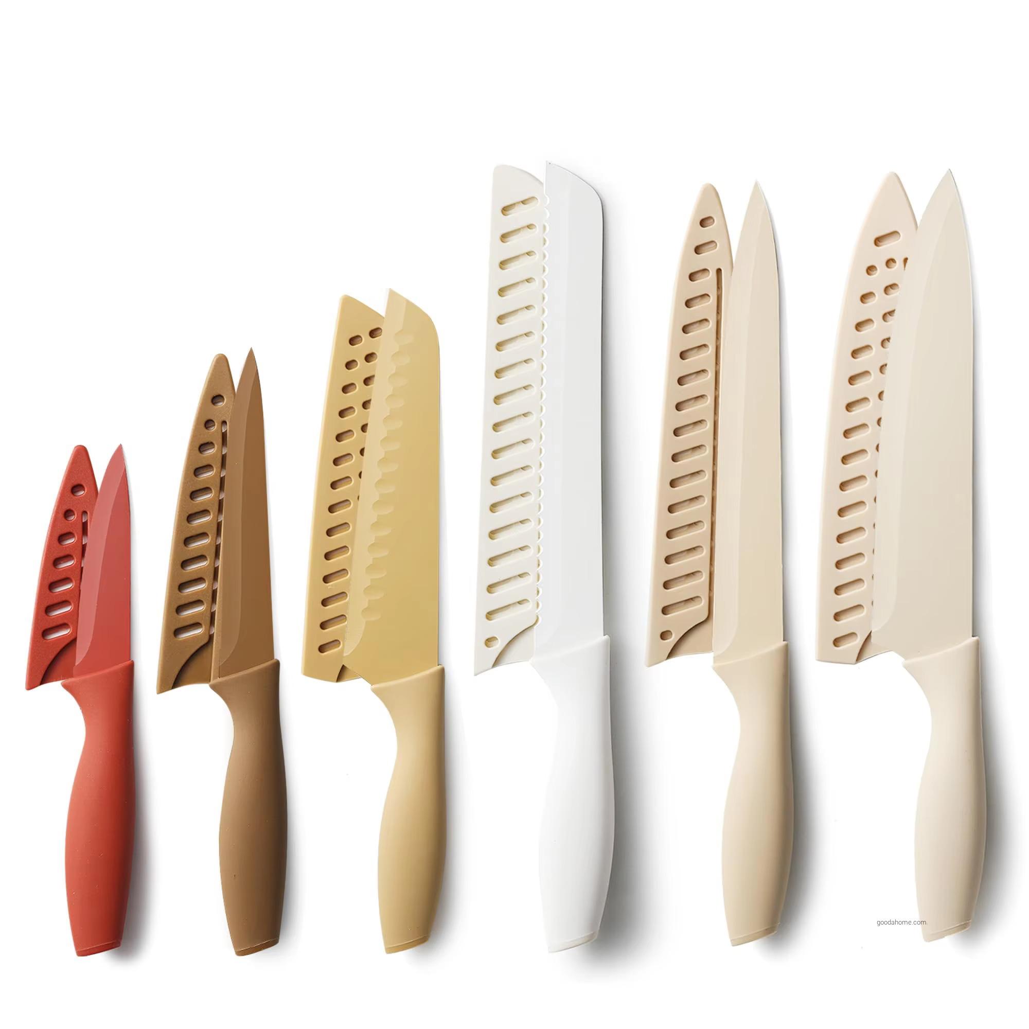 Custom Stainless Steel Kitchen Knife Set pp Handle Kitchen Knives Kitchen Knife Set with Protective Sheaths