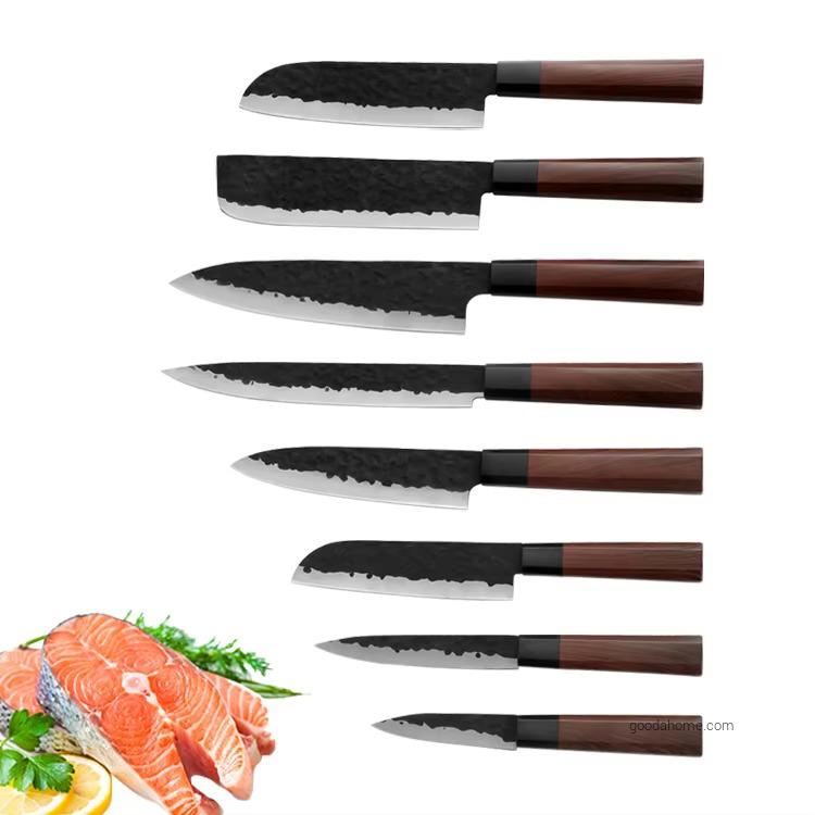 Professional Custom Engraved Handmade Steel Blade Japanese Utility Kitchen Knife Set Chef Cleaver & Paring Knife Plastic Slicing