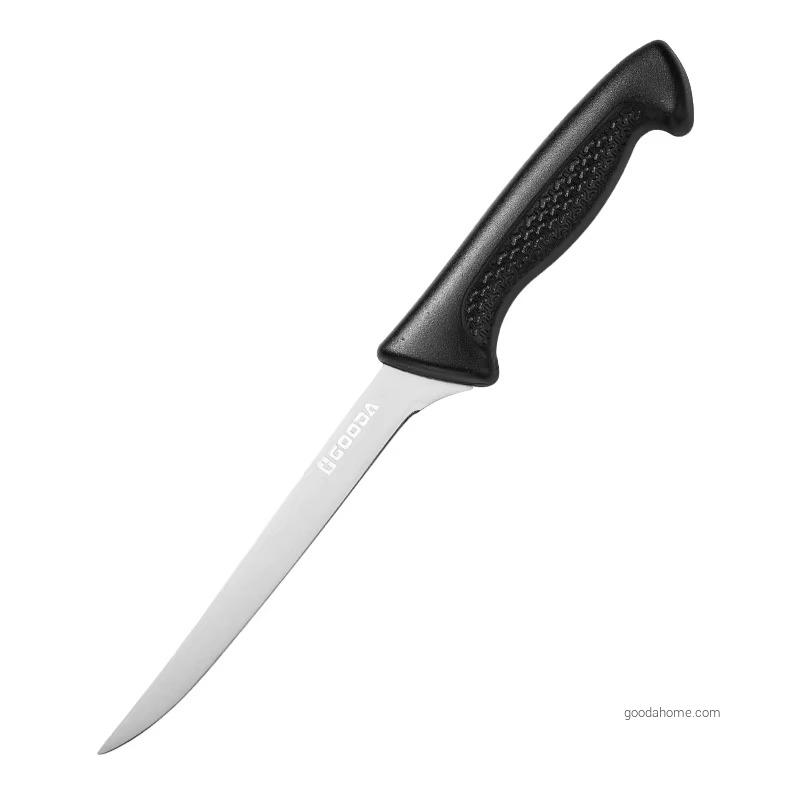 6 Inch Professional Handmade Stainless Steel Curved Boning Knife 3cr13 Metal with PP Handle Black for Restaurants