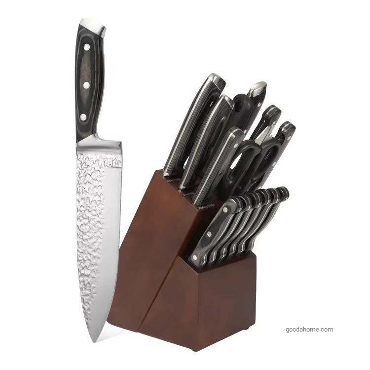 Forged High Carbon 15 Pieces Kitchen Knife Block Set Japanese Knives Kitchen Chef Knife Block Sets with Sharpener