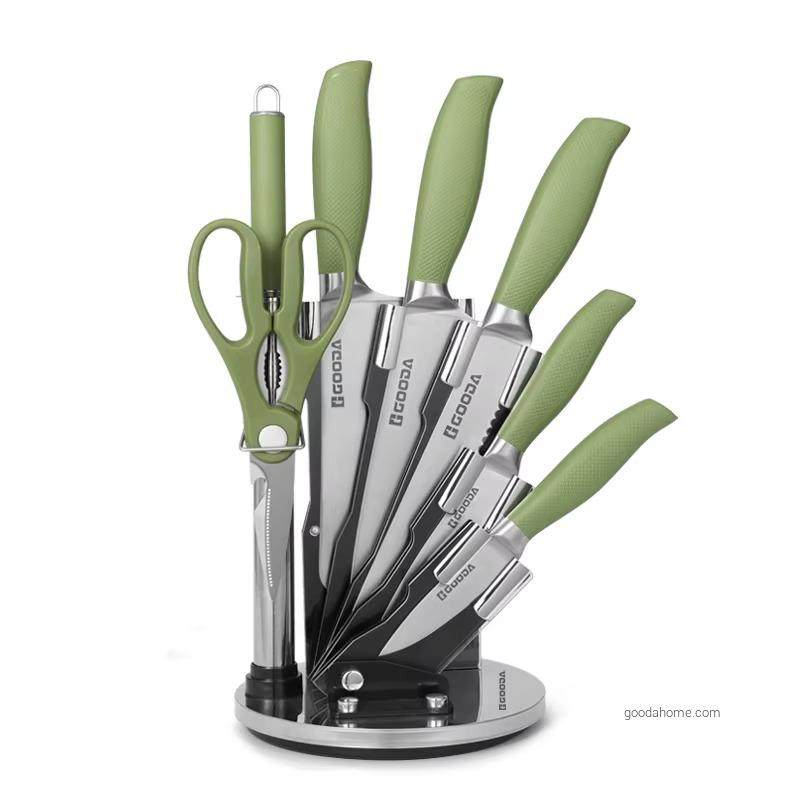Stainless Steel Kitchen Knife Block Sets with Sharpener 3cr13 Metal Blade Hollow Handle Packed in Gift Box for Cutting Usage