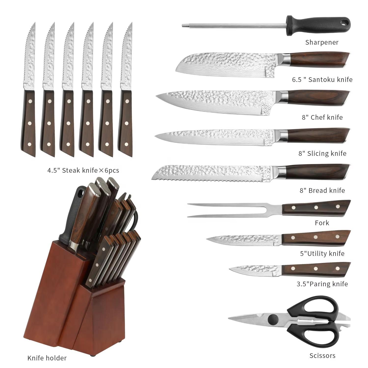 Custom Logo Professional Chef Japanese Kitchen Knife Set Steel Cooking Cutter with Wooden Block