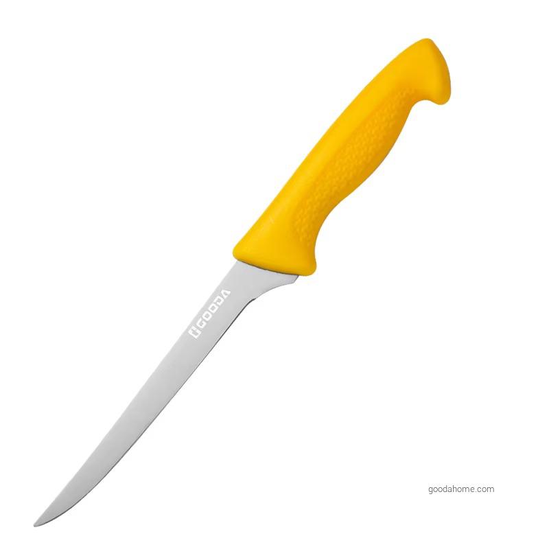 6-Inch Stainless Steel Curved Boning Cleaver Knife with PP Blue Plastic Handle for Butchery and Meat Preparation