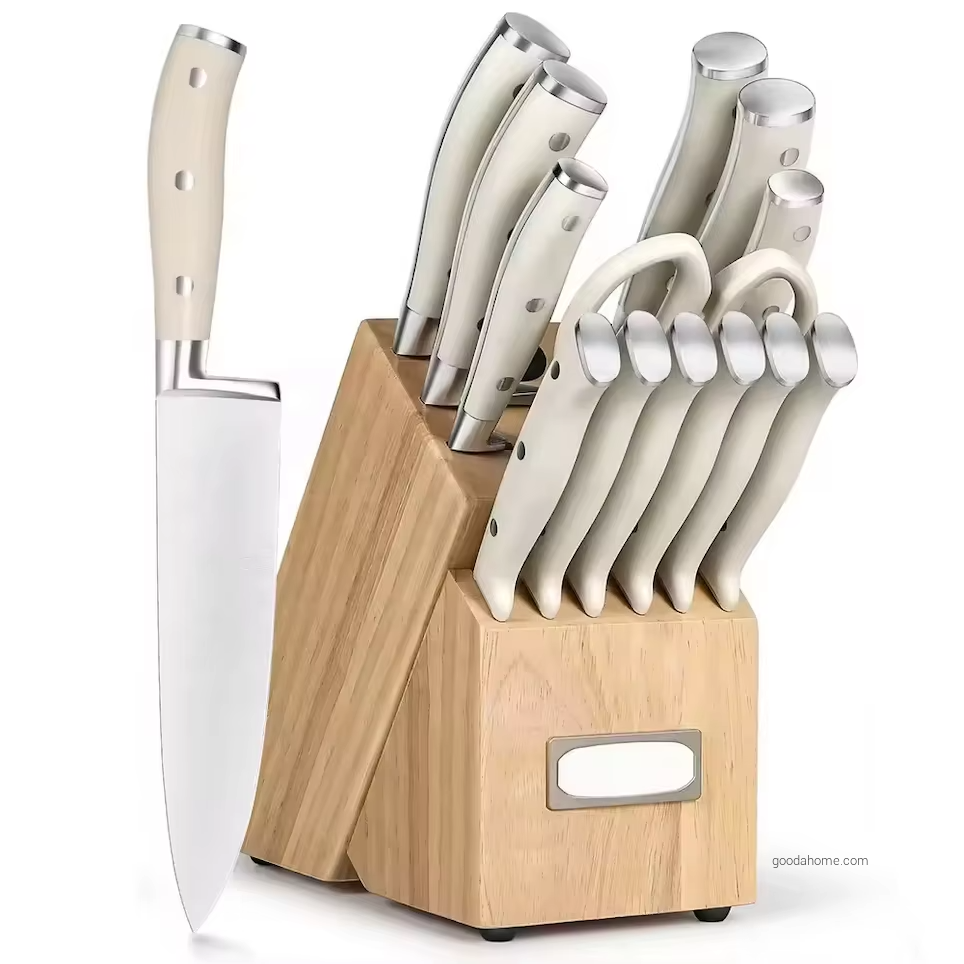 Professional Kitchen Knives Accessories Wood Kitchen Knife Block Set 14 Pieces Stainless Steel Chef Kitchen Knife Set with Stand