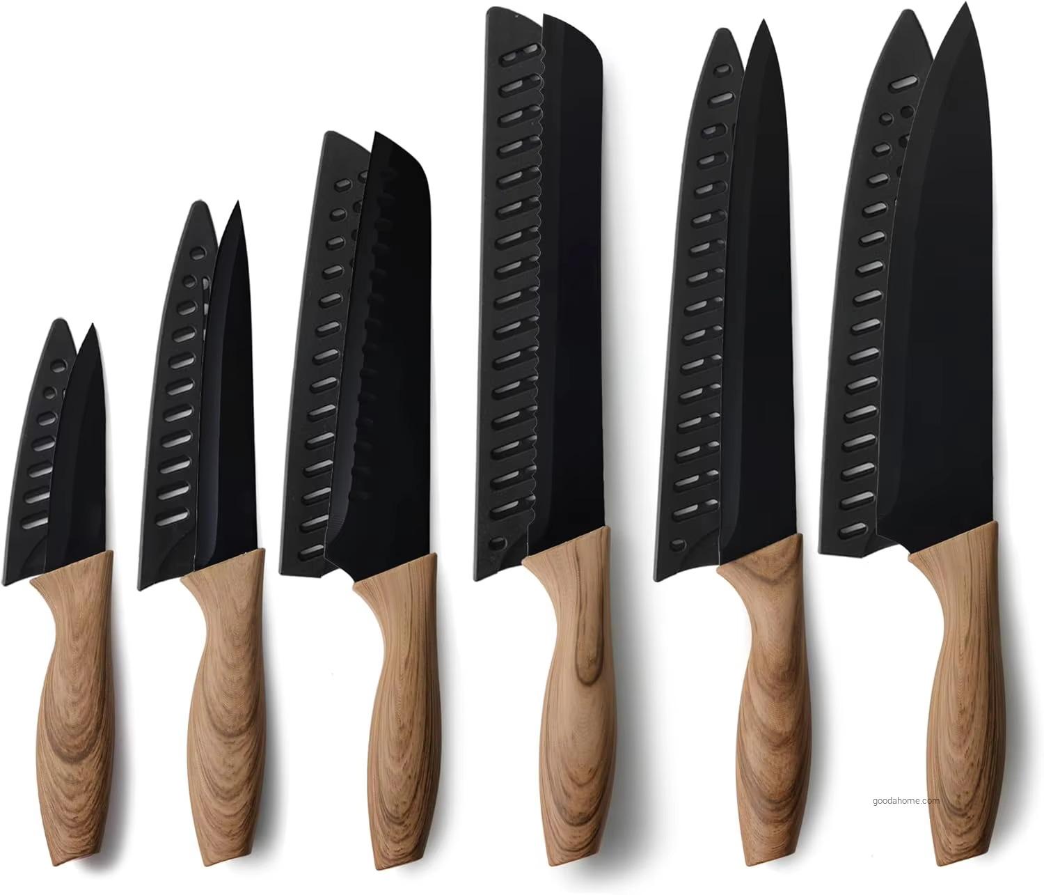 Ensemble Couteau De Cuisine 12pcs Stainless Steel Kitchen Knives Plastic Handle Fruit Sashimi Butcher Boning Chef Knife Set