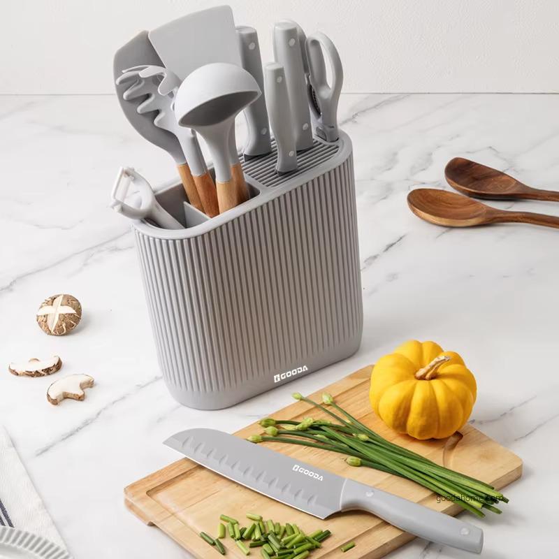 Ensemble De Couteau 11-Piece Kitchen Knife Set with Block Sharpener Silicone Utensil Holder Including Essential Kitchen Utensils