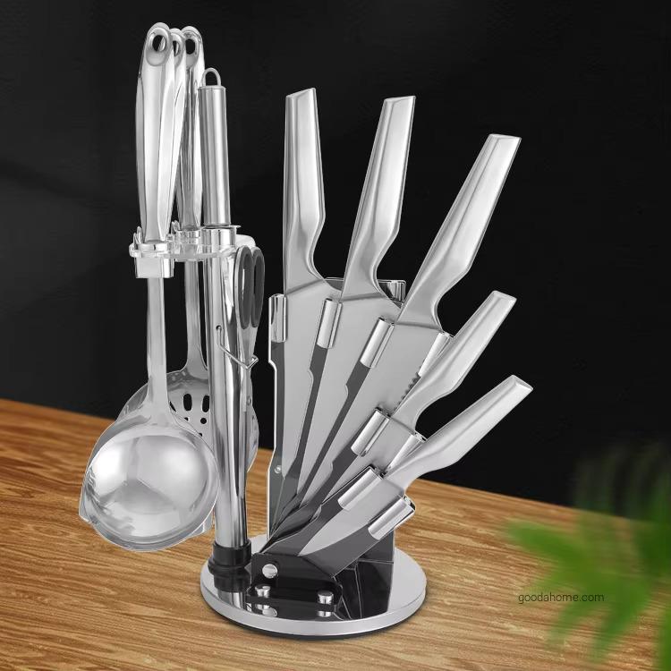 Wholesale 11 Pcs Cheap Stainless Steel Kitchen Knife Set Hollow Handle With Knives Block Set