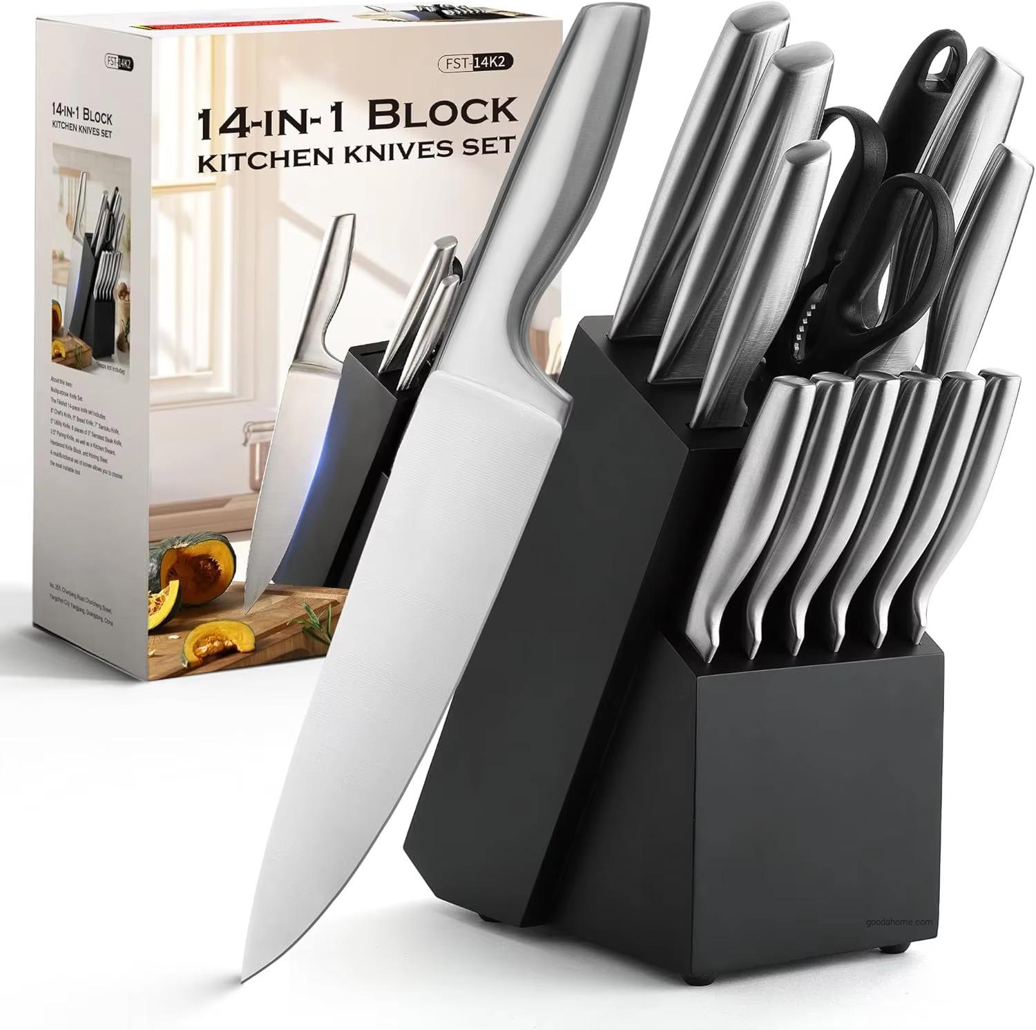 Ensemble Couteau 14PCS Stainless Steel Chef Utility Steak Santoku Knives Set sharp Kitchen Knife Sets With Wooden Holder Block