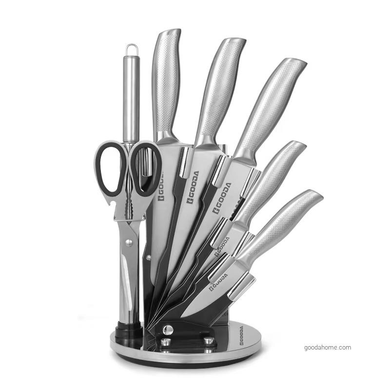 Knife Set With Block 8 Pieces Stainless Steel Chef Cutlery Kitchen Knives Block Set With Sharpener