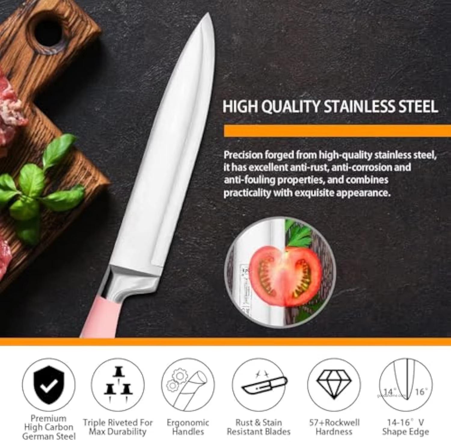 Professional Chef Knife Set Premium 8 PCS Stainless Steel Hollow Handle Kitchen Knives with Stand Laser Logo