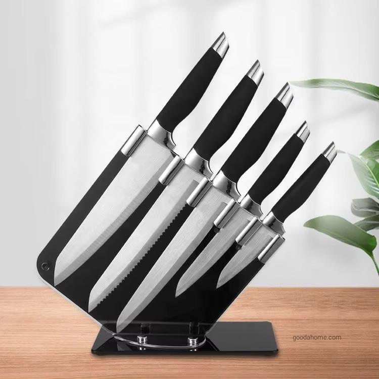 6 Piece Stainless Steel Kitchen Knife Set with Acrylic Stand and Peeler