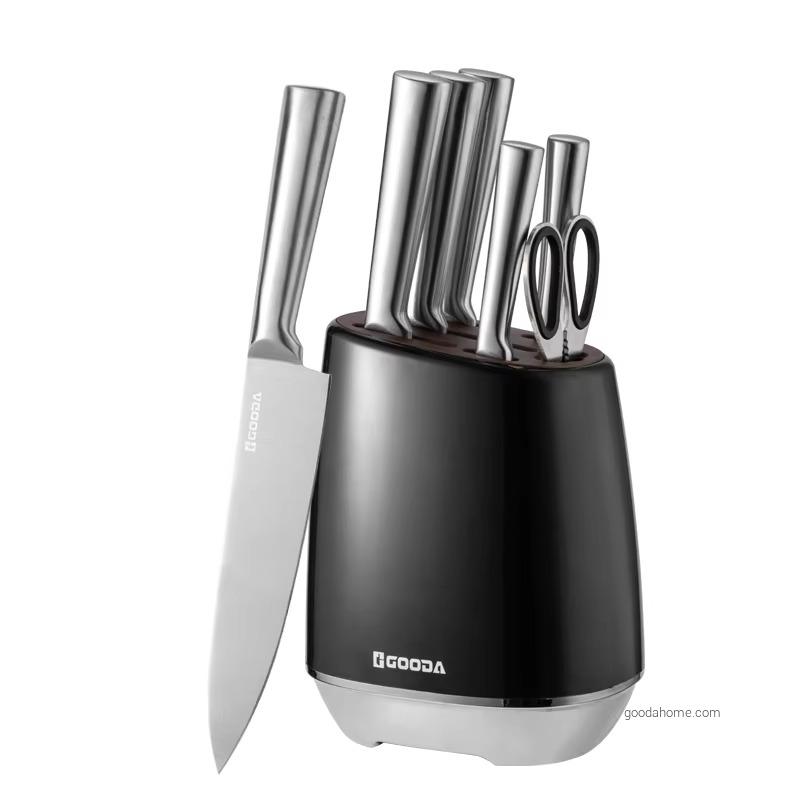 7 Piece Stainless Steel Kitchen Knife Set with Wooden Block and Scissors