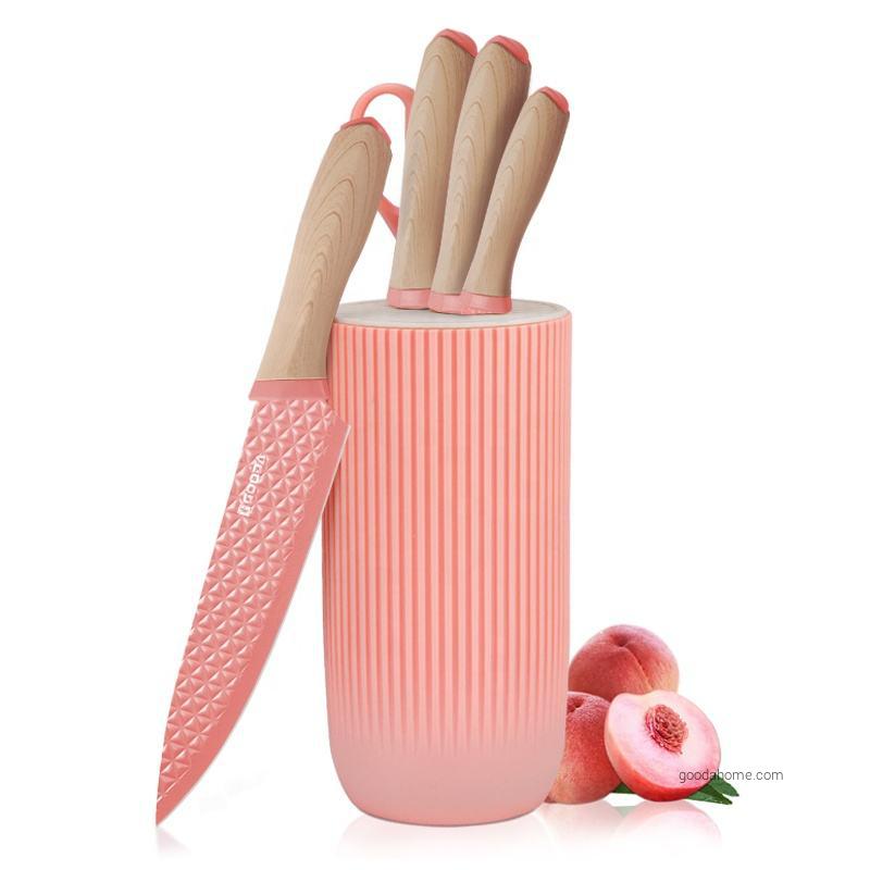 Stainless Steel Kitchen Knife Set with Nonstick Coating Chef Knife with Stand 3cr13 Blade ABS and PP Handle Laser Logo