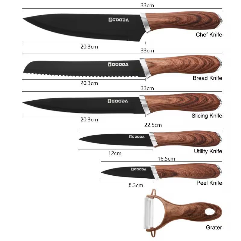 Japanese Kitchen Knives Stainless Steel Wood Grain Pattern Chef Kitchen Knife Set